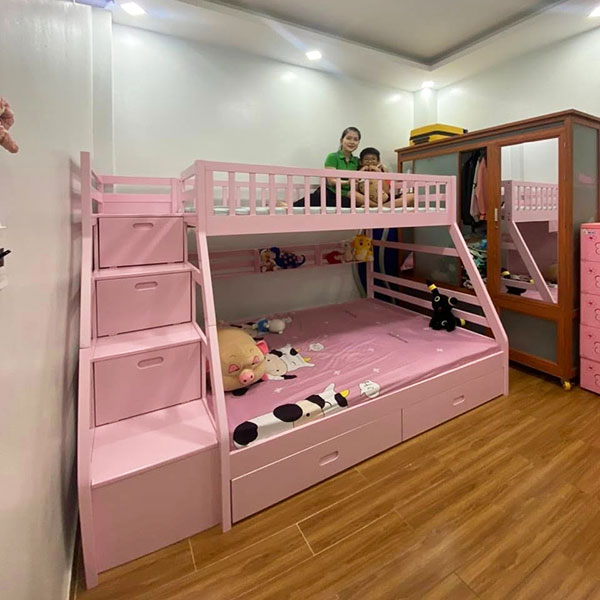 Những đặc điểm nổi bật của giường tầng gỗ thông cho bé màu hồng