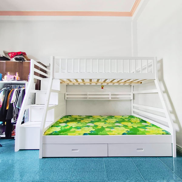 Giường tầng gỗ thông màu trắng