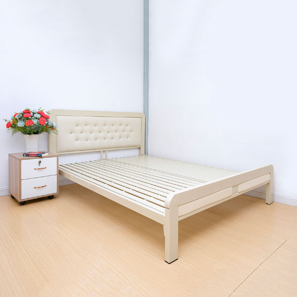Giường sắt lắp ghép hộp 40x80mm bọc nệm màu kem