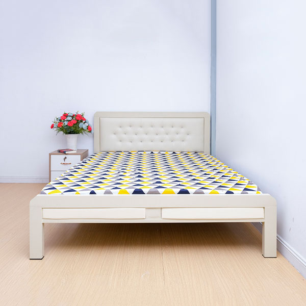 Giường sắt lắp ghép hộp 40x80mm bọc nệm màu kem