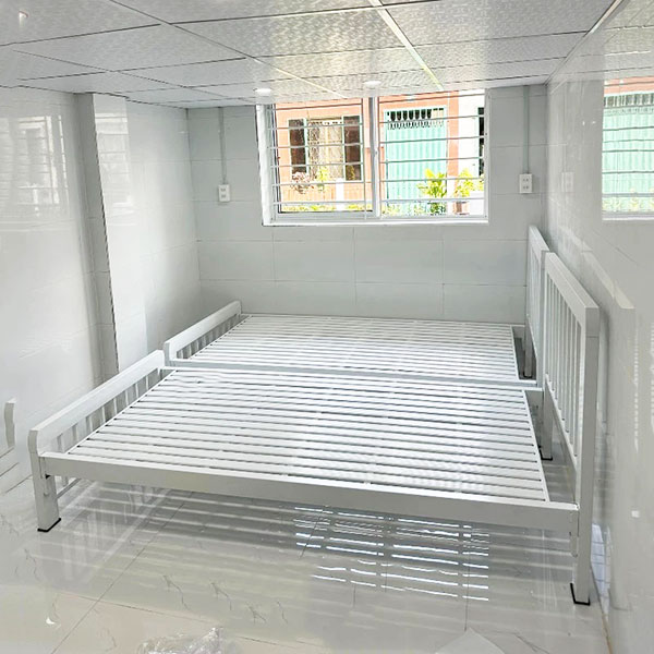 Giường sắt đơn 1m x 2m sơn tĩnh điện màu trắng
