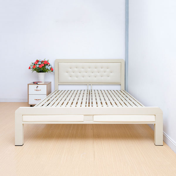 Giường sắt lắp ghép hộp 40x80mm bọc nệm màu kem