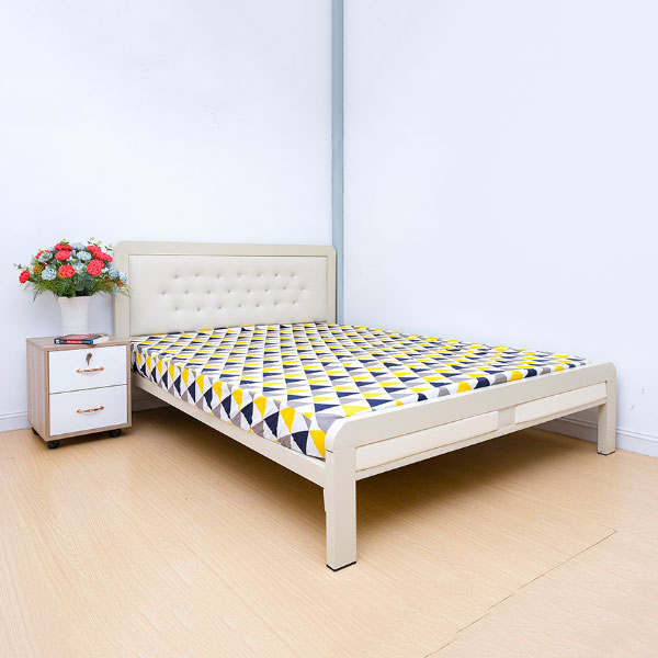 Giường sắt lắp ghép hộp 40x80mm bọc nệm màu kem